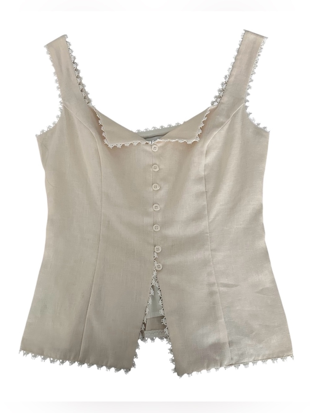 Reformation Viola Beige Linen Tailored Button Up Tank Top in Sugar Size 8